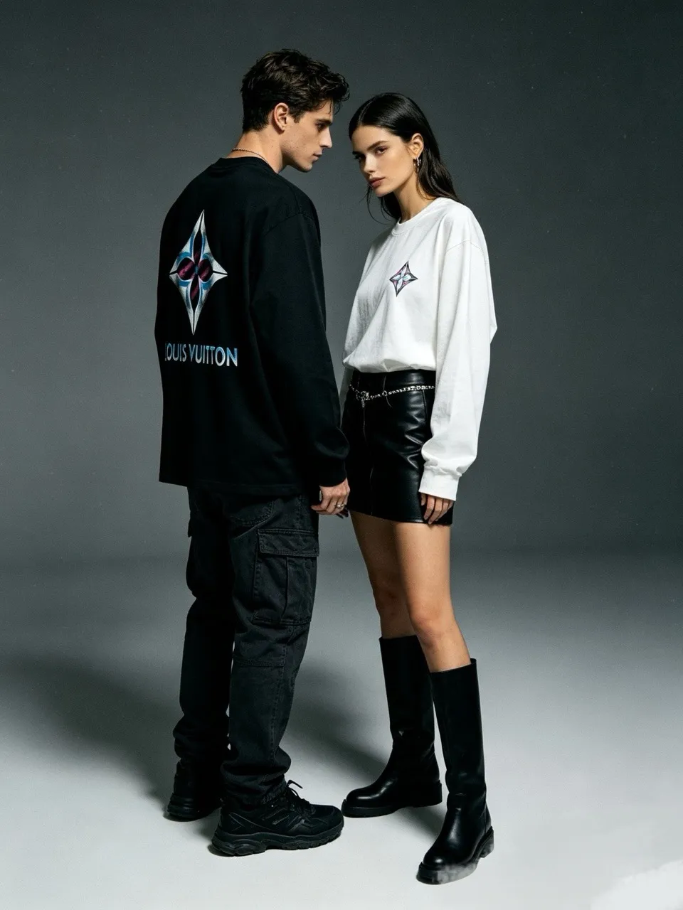Louis Vuitton/Louis Vuitton four-leaf clover logo graffiti hand-painted long sleeves